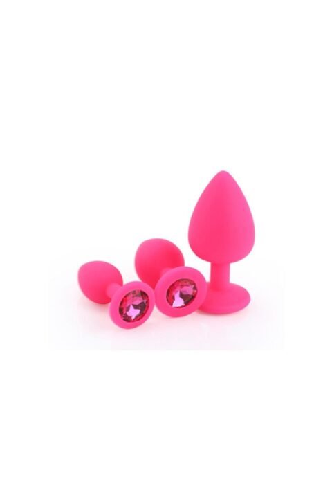 Plug Anal Dilatador Silicona Cristal Fucsia Set 3 Medidas