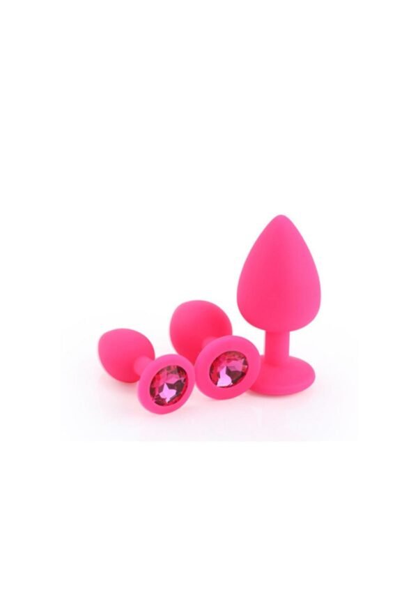Plug Anal Dilatador Silicona Cristal Fucsia Set 3 Medidas